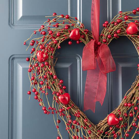Glitzhome® 17" Valentine's Berry Heart Wreath